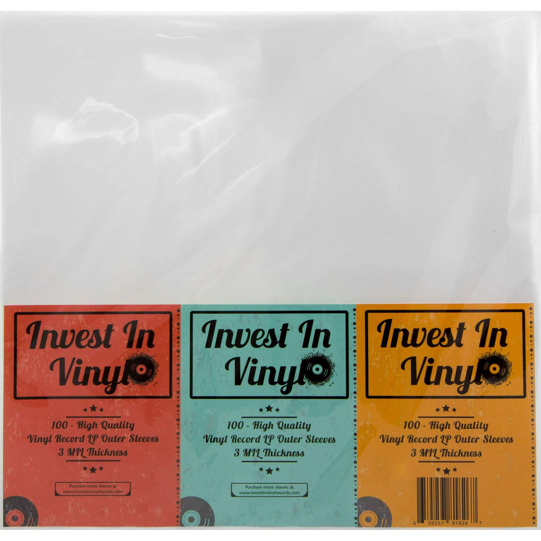 Invest In Vinyl 100 Clear Plastic Protective LP Outer Sleeves 3 Mil